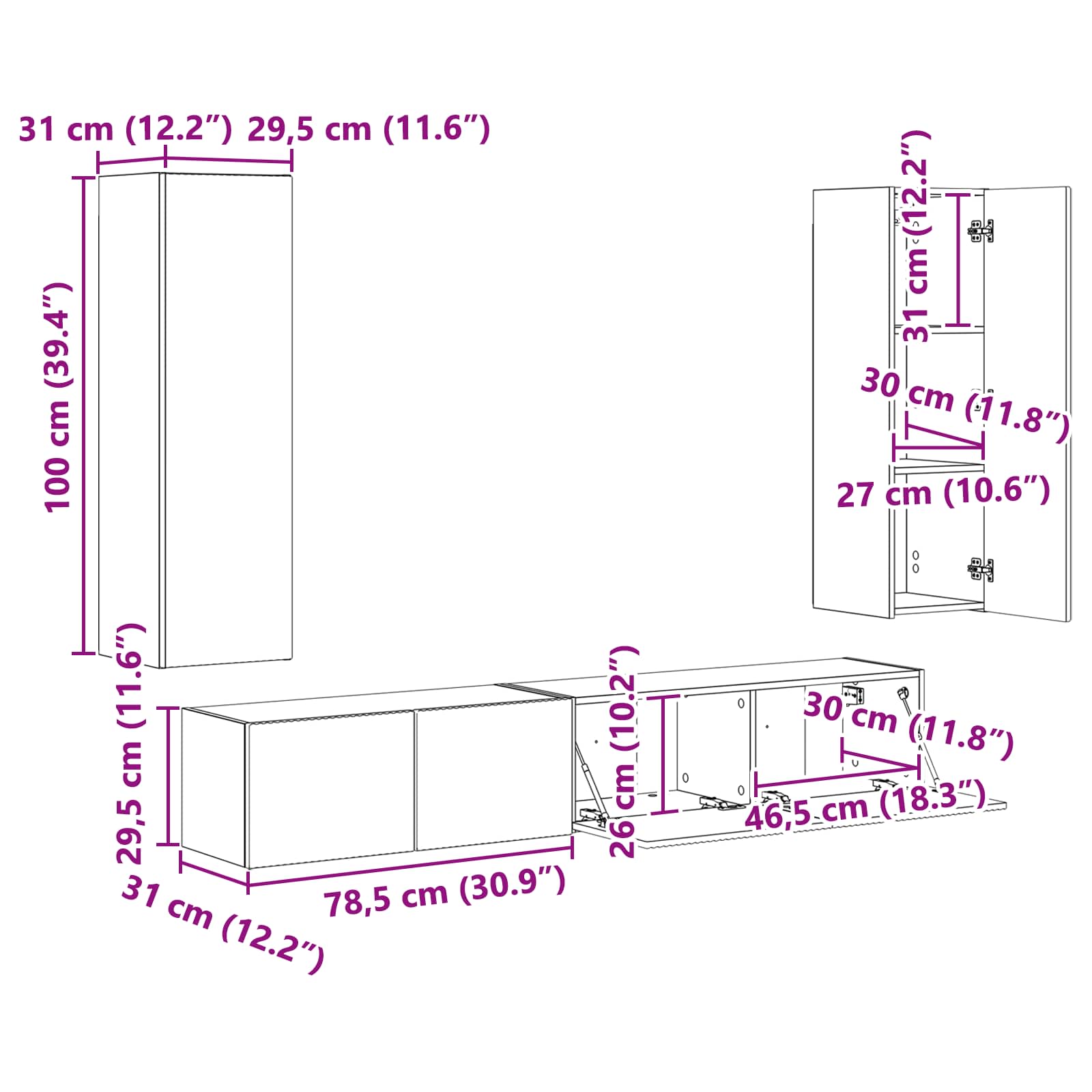3408983 13 Set comodă TV Pe perete 3 pcs Alb lucios Lemn compozit Set comodă TV Pe perete 3 pcs Alb lucios Lemn compozit - imagine 13