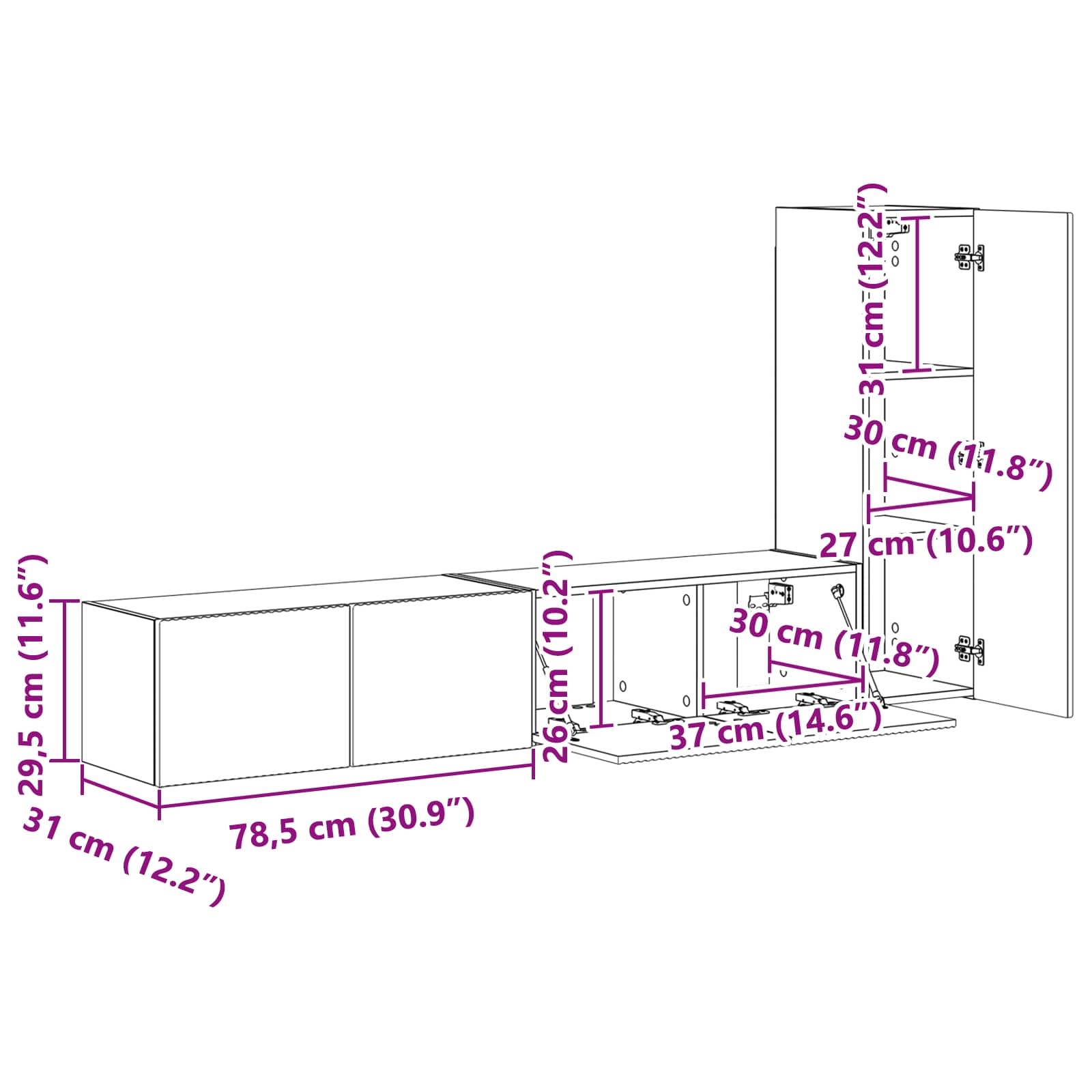 3408992 13 Set comodă TV Pe perete 2 pcs Alb lucios Lemn compozit Set comodă TV Pe perete 2 pcs Alb lucios Lemn compozit - imagine 13