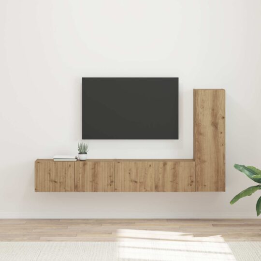 Set comodă TV Pe perete 2 pcs Stejar Artizanal Lemn compozit