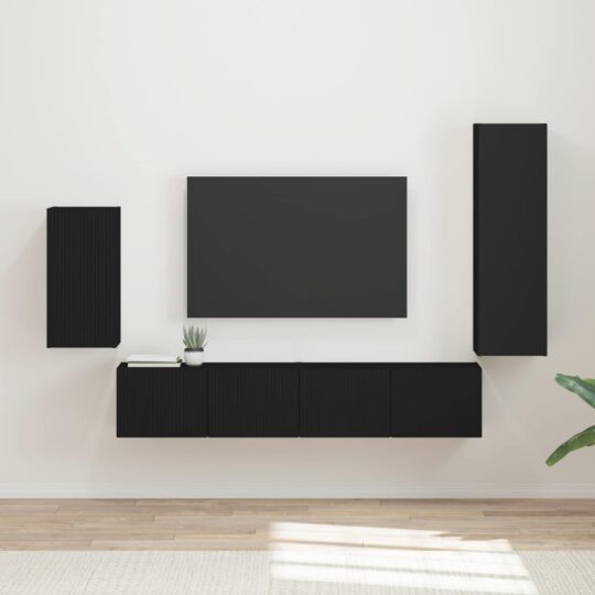 3409007 1 Home Set comodă TV Pe perete 3 pcs Negru Lemn compozit