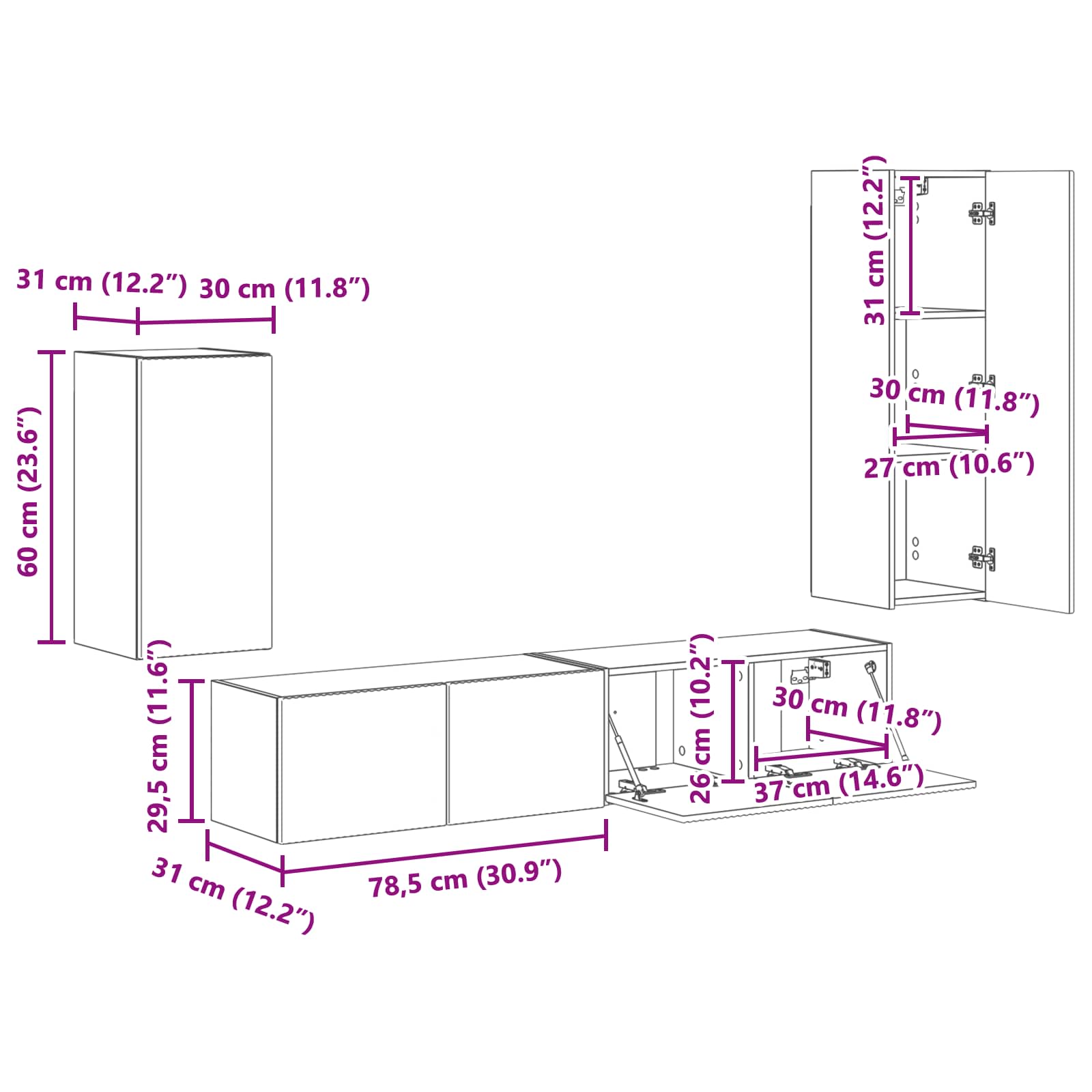 3409010 13 Set comodă TV Pe perete 3 pcs Alb lucios Lemn compozit Set comodă TV Pe perete 3 pcs Alb lucios Lemn compozit - imagine 13