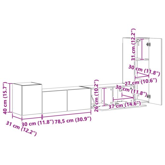 3409019 13 Set comodă TV Pe perete 3 pcs Alb lucios Lemn compozit 3409019 13