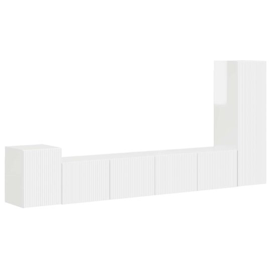 Alternative view of Set comodă TV Pe perete 3 pcs Alb lucios Lemn compozit