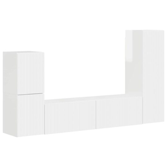 Alternative view of Set comodă TV Pe perete 4 pcs Alb lucios Lemn compozit