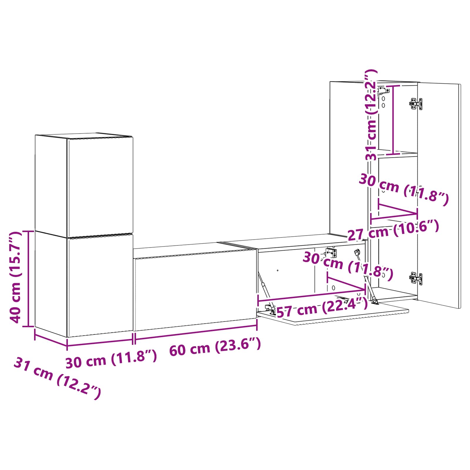 3409031 13 Set comodă TV Pe perete 4 pcs Lemn vechi Lemn compozit Set comodă TV Pe perete 4 pcs Lemn vechi Lemn compozit - imagine 13
