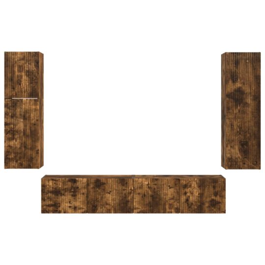 3409038 9 Set comodă TV Pe perete 4 pcs Stejar fumuriu Lemn compozit 3409038 9
