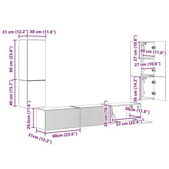 3409044 13 Set comodă TV Pe perete 4 pcs Stejar Sonoma Lemn compozit 3409044 13