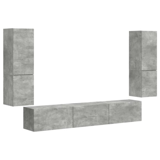 Alternative view of Set comodă TV Pe perete 4 pcs Gri din beton Lemn compozit