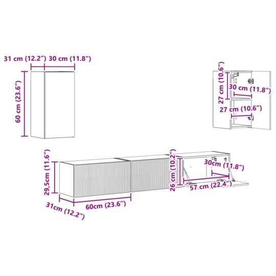 3409072 13 Set comodă TV Pe perete 3 pcs Gri din beton Lemn compozit 3409072 13
