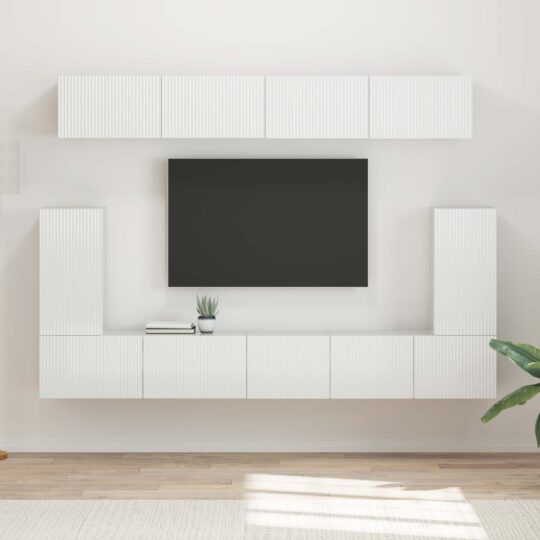 Set comodă TV Pe perete 5 pcs Alb lucios Lemn compozit