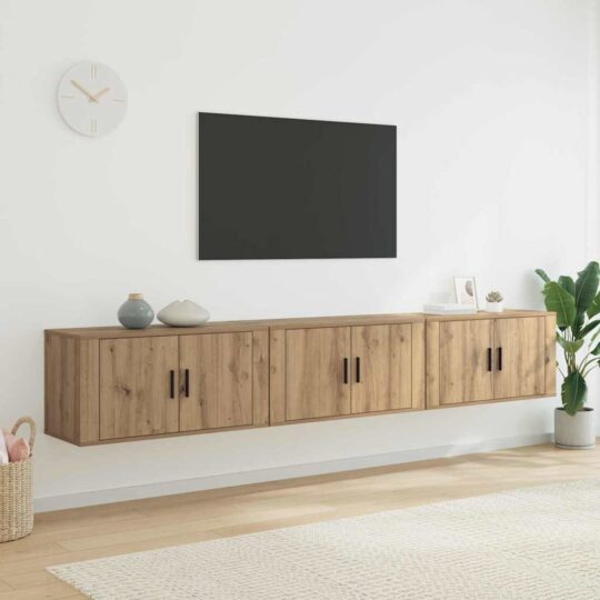 Set Dulap TV montat pe perete Pe perete 3 pcs Stejar Artizanal