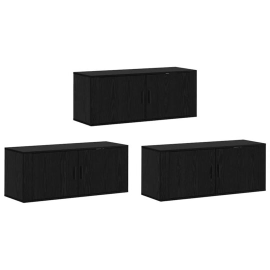 Alternative view of Set Dulap TV montat pe perete Pe perete 3 pcs Stejar Negru