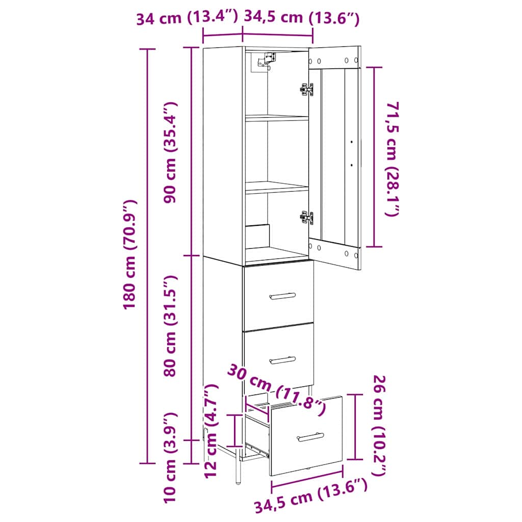 Bufet cu sertar Lemn Vechi 34,5 x 34 x 180 cm Lemn compozit - imagine 13