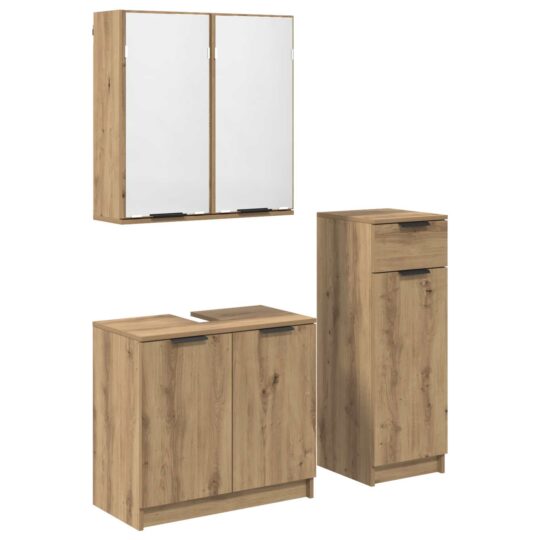Alternative view of Set de mobilier pentru baie cu sertar 3 pcs Stejar Artizanal