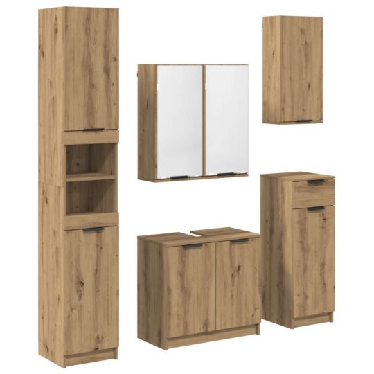 Alternative view of Set de mobilier pentru baie cu sertar 5 pcs Stejar Artizanal