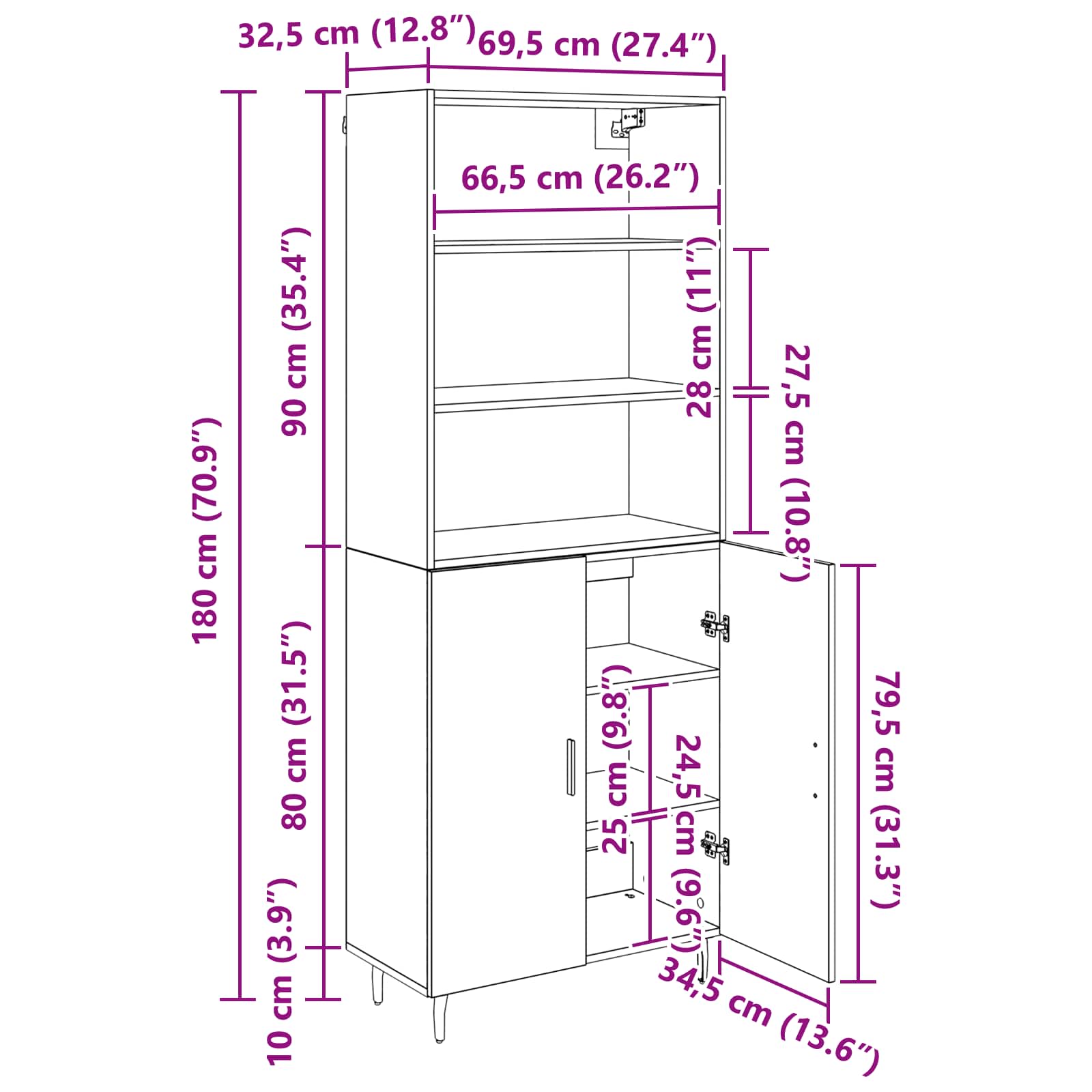 Bufet Stejar Artizanal 69,5 x 34 x 180 cm - imagine 13