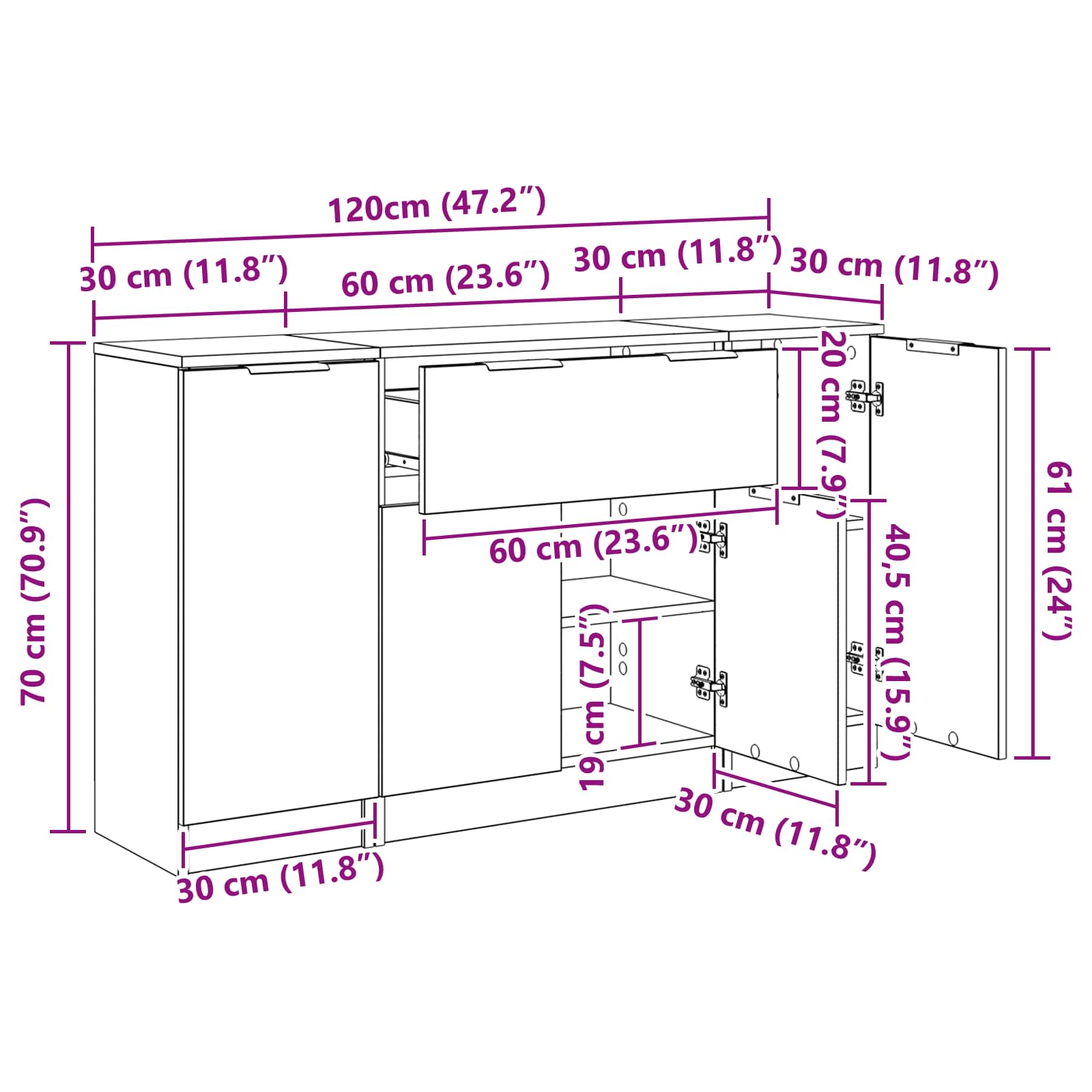 Bufet cu sertar 3 pcs Stejar Artizanal Lemn compozit - imagine 13