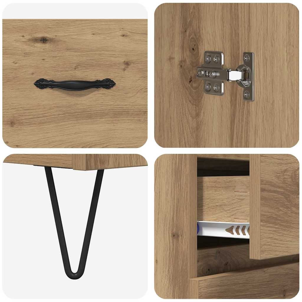 Bufet 2 pcs Stejar Artizanal Lemn Stratificat și Sticlă - imagine 11