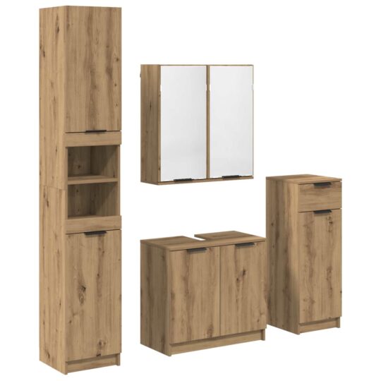 Alternative view of Set de mobilier pentru baie cu sertar 4 pcs Stejar Artizanal