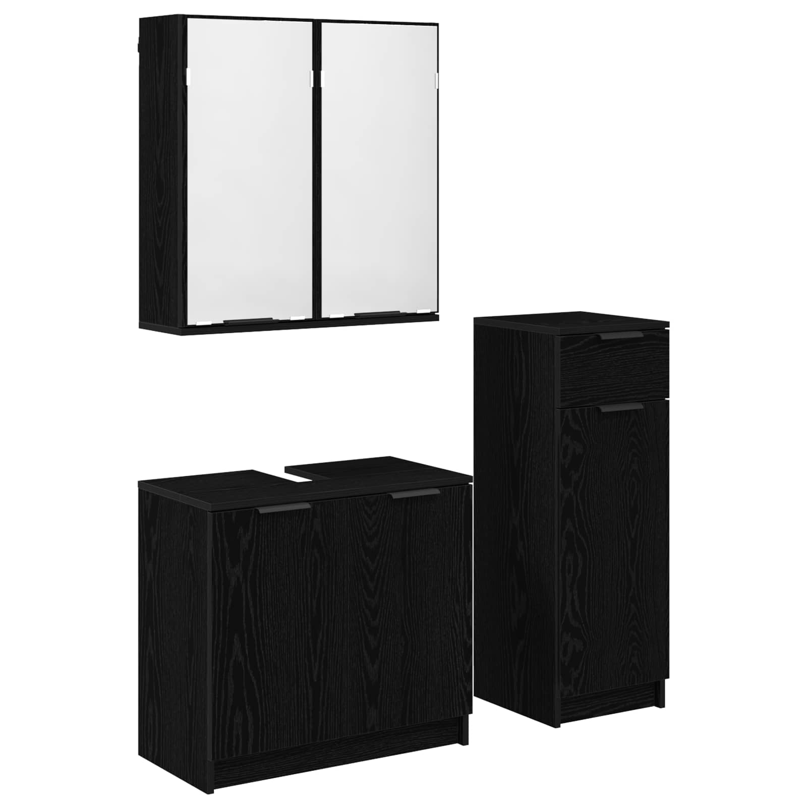 3416102 2 Set de mobilier pentru baie 3 pcs Stejar Negru Lemn compozit Set de mobilier pentru baie 3 pcs Stejar Negru Lemn compozit - imagine 2