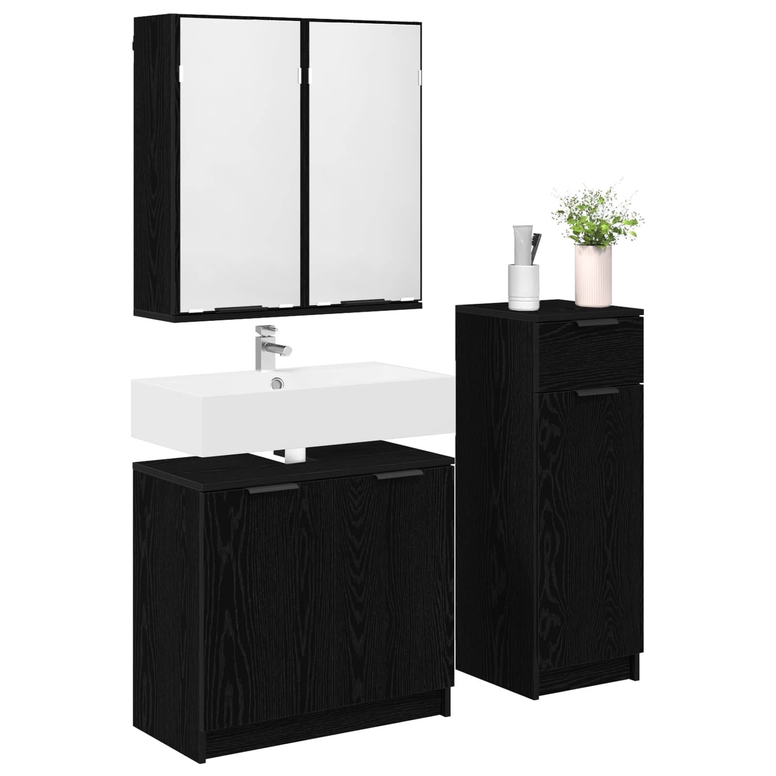 3416102 3 Set de mobilier pentru baie 3 pcs Stejar Negru Lemn compozit Set de mobilier pentru baie 3 pcs Stejar Negru Lemn compozit - imagine 3