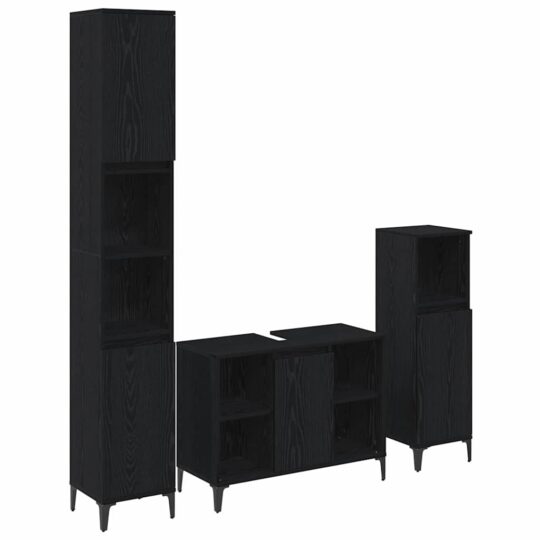 Alternative view of Set de mobilier pentru baie 3 pcs Stejar negru Lemn compozit