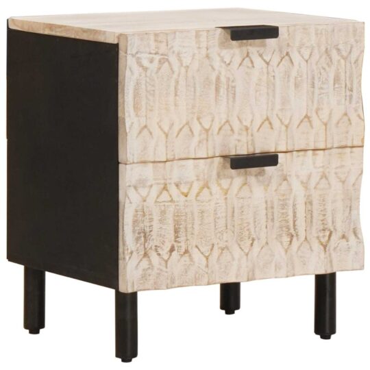 Dulap de noapte Alb 40 x 33,5 x 46 cm Lemn de mango solid