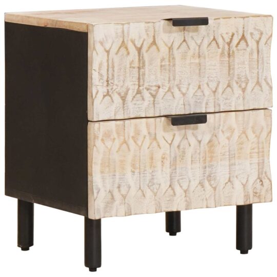 Alternative view of Dulap de noapte 2 pcs Alb 40 x 33,5 x 46 cm Lemn de mango solid