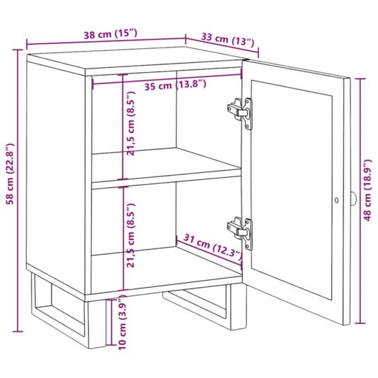 4018065 12 Dulap de Baie cu raft Maro 38 x 33 x 58 cm Lemn de mango solid 4018065 12