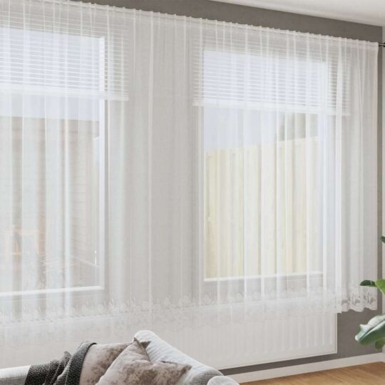 Cortină din Dantelă cu perdele Alb 900 x 240 cm Poliester