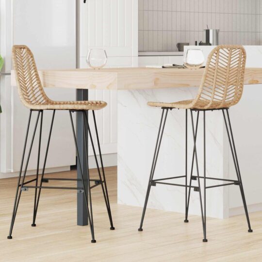 Scaun Bar 2 pcs natural 44,5 x 53 x 111 cm Ratan și Fier