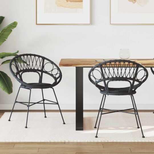 42011561 1 Home Scaun de sufragerie 2 pcs Negru 65 x 55,5 x 81 cm Ratan și Fier