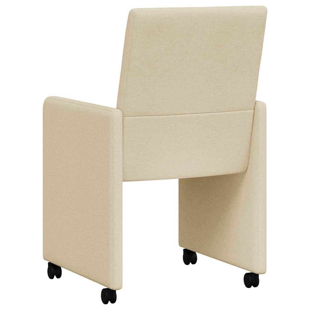 42017814 6 Scaune de dining cu roți 2 pcs Crem 57 x 66 x 94 cm țesătură Scaune de dining cu roți 2 pcs Crem 57 x 66 x 94 cm țesătură - imagine 6
