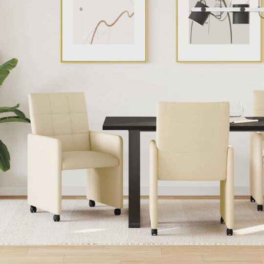 42017836 1 Home Scaune de dining cu roți 2 pcs Crem 58 x 65 x 94 cm țesătură