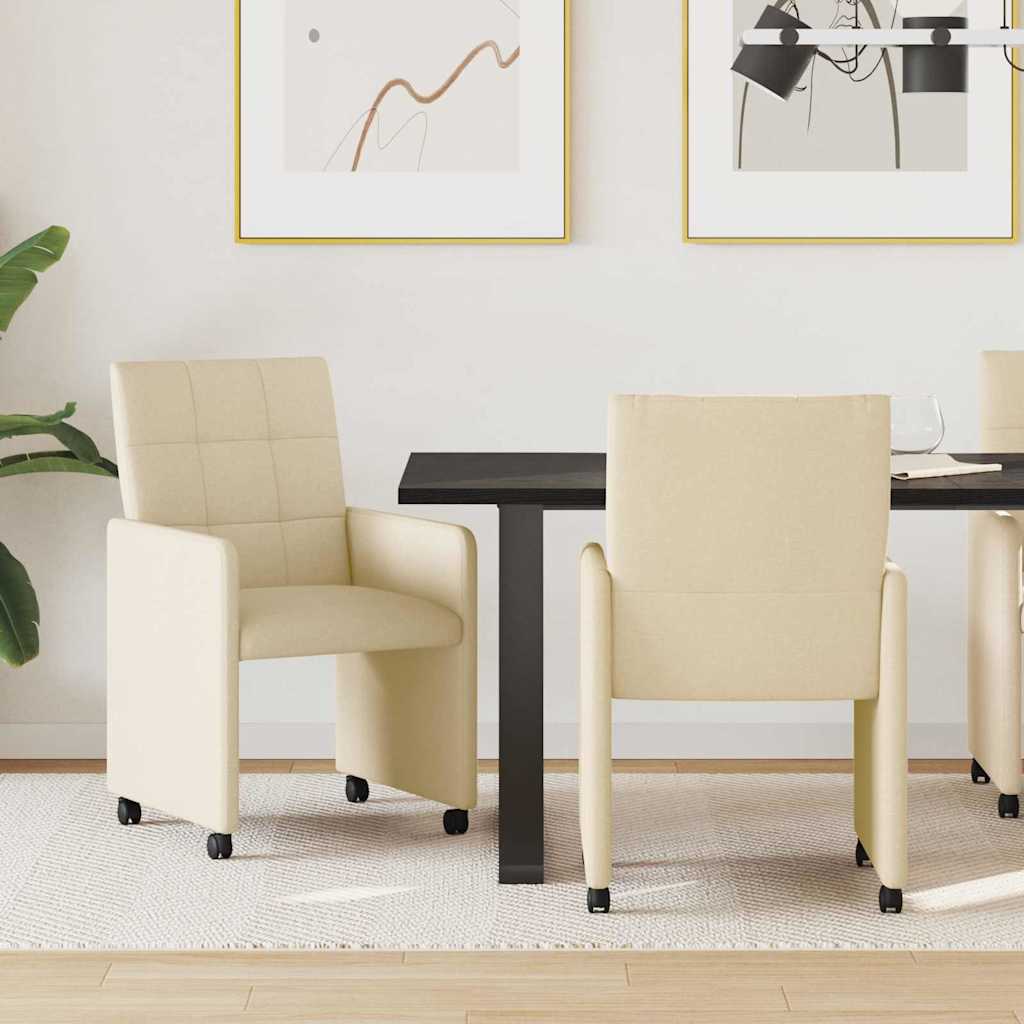 42017836 1 Scaune de dining cu roți 2 pcs Crem 58 x 65 x 94 cm țesătură Scaune de dining cu roți 2 pcs Crem 58 x 65 x 94 cm țesătură