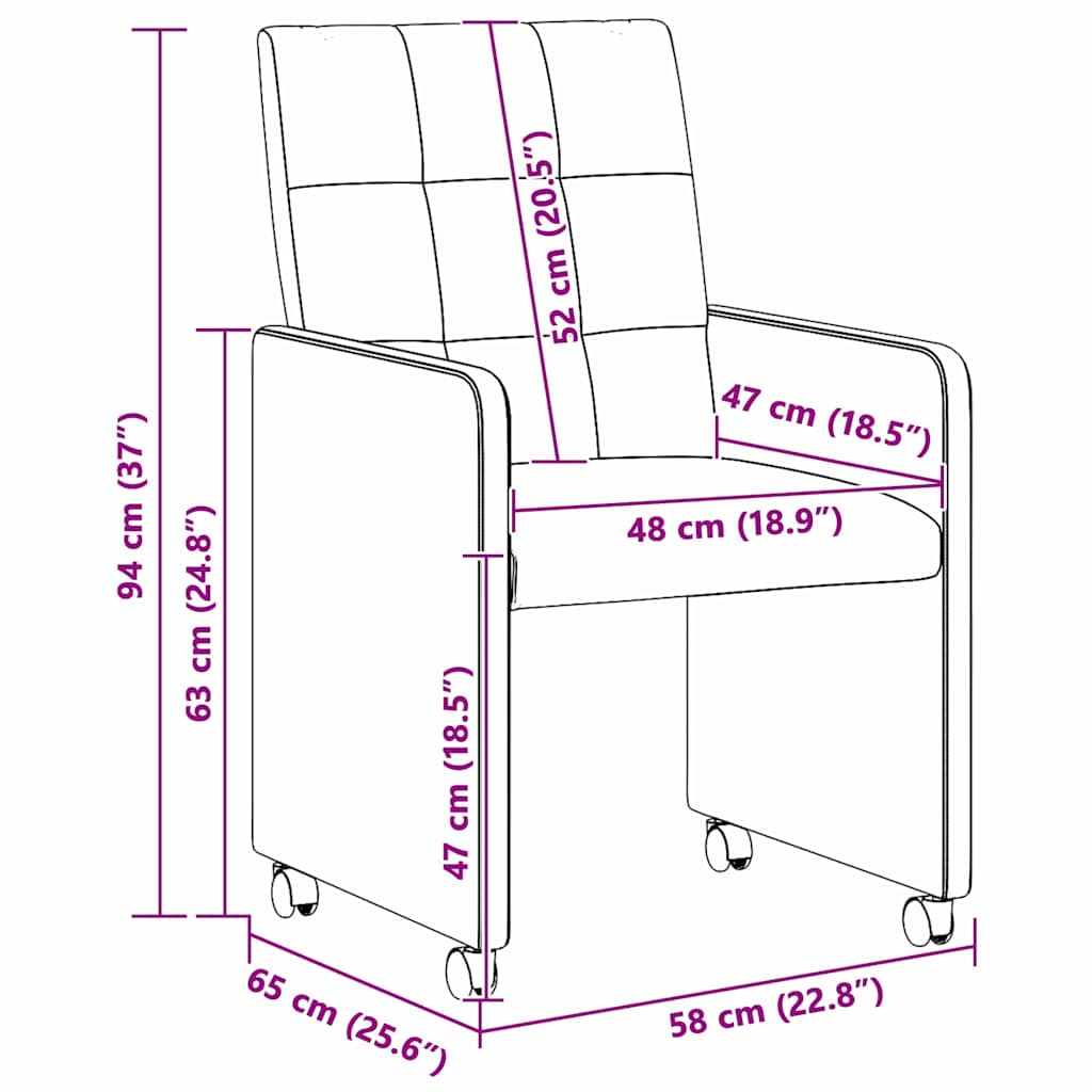 42017836 11 Scaune de dining cu roți 2 pcs Crem 58 x 65 x 94 cm țesătură Scaune de dining cu roți 2 pcs Crem 58 x 65 x 94 cm țesătură - imagine 11