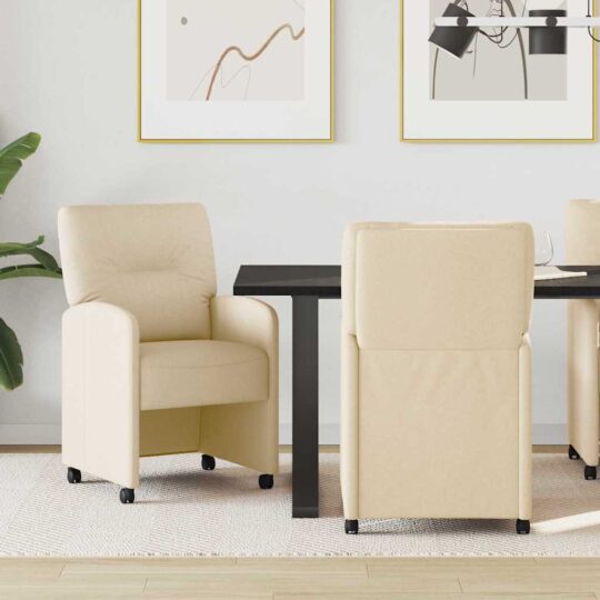 Scaune de dining cu roți 2 pcs Crem 57 x 67 x 95 cm țesătură