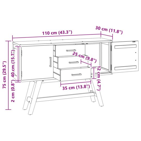 42017954 10 Support TV cu sertar Maro 110 x 30 x 75 cm Lemn solid de tec 42017954 10