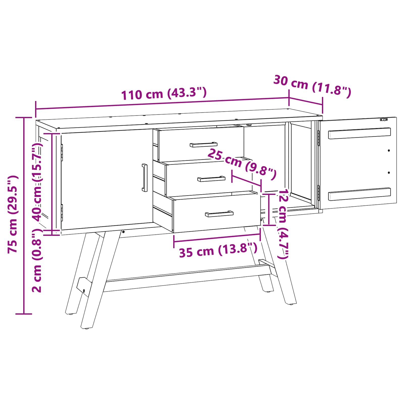 42017954 10 Support TV cu sertar Maro 110 x 30 x 75 cm Lemn solid de tec Support TV cu sertar Maro 110 x 30 x 75 cm Lemn solid de tec - imagine 10