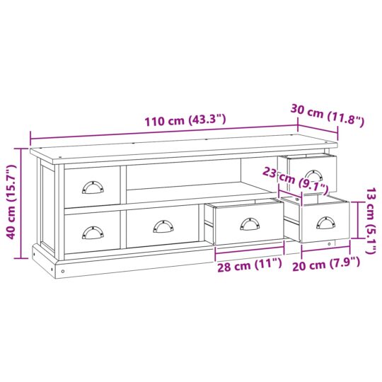 42017955 10 Support TV cu sertar Maro 110 x 30 x 40 cm Lemn solid de tec 42017955 10