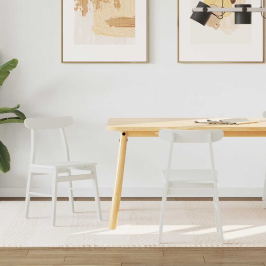 Scaun de sufragerie 2 pcs Alb Lemn Solid de Cauciuc