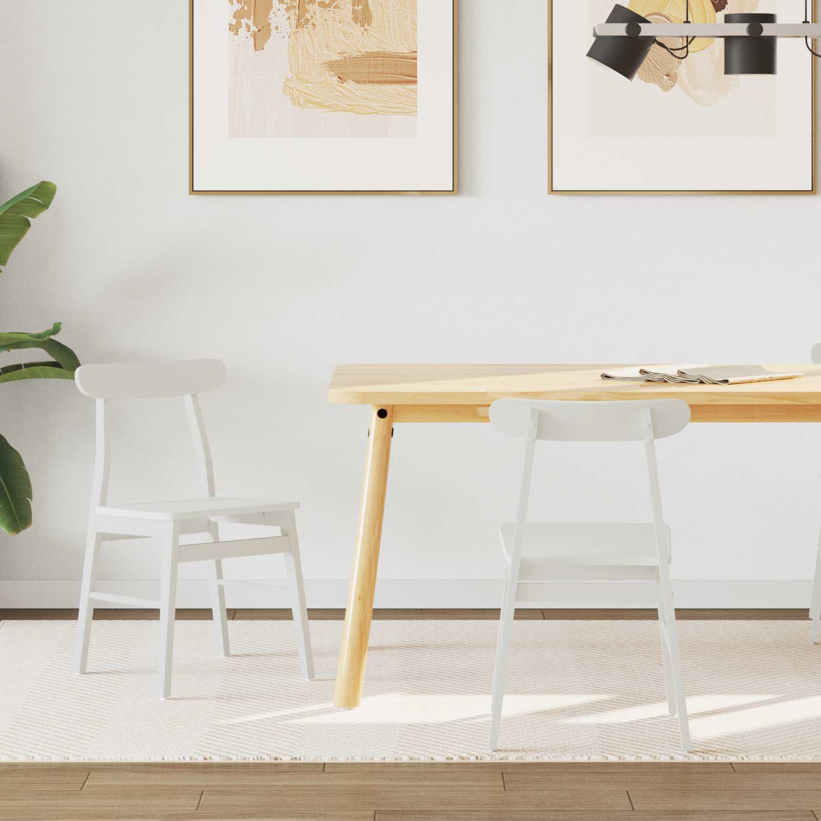 42020489 1 Scaun de sufragerie 2 pcs Alb Lemn Solid de Cauciuc Scaun de sufragerie 2 pcs Alb Lemn Solid de Cauciuc