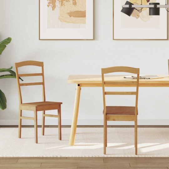 Scaun de sufragerie 2 pcs natural Lemn Solid de Cauciuc