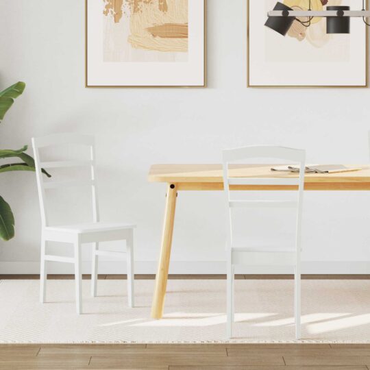 Scaun de sufragerie 2 pcs Alb Lemn Solid de Cauciuc