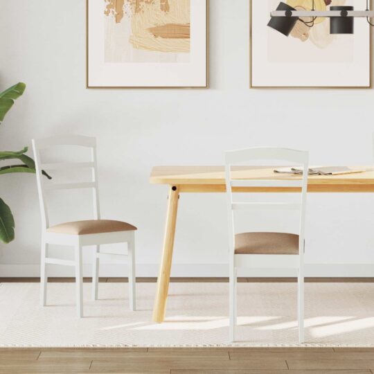 Scaun de sufragerie 2 pcs Alb și maro Lemn Solid de Cauciuc