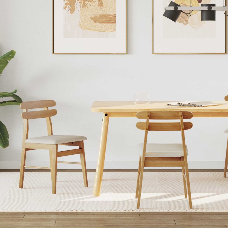 42020512 1 Scaun de sufragerie 2 pcs Natural și deschis Lemn masiv Scaun de sufragerie 2 pcs Natural și deschis Lemn masiv