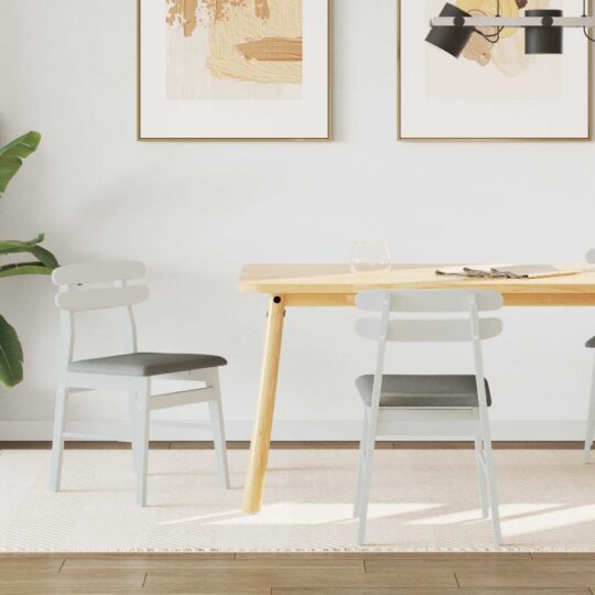 Scaun de sufragerie 2 pcs Alb și gri Lemn Solid de Cauciuc