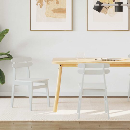 Scaun de sufragerie 2 pcs Alb Lemn Solid de Cauciuc