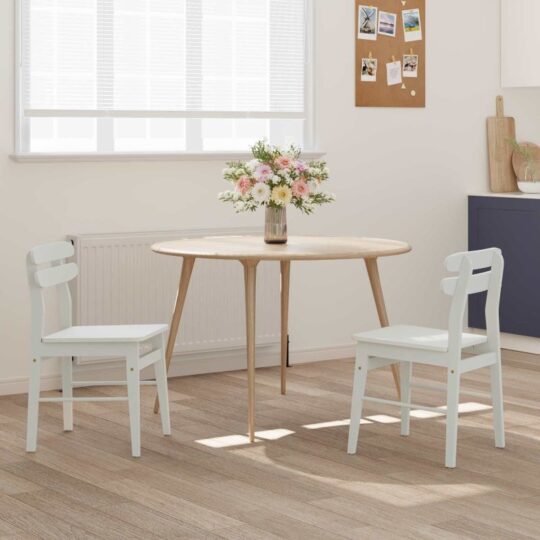 42020516 3 Scaun de sufragerie 2 pcs Alb Lemn Solid de Cauciuc 42020516 3