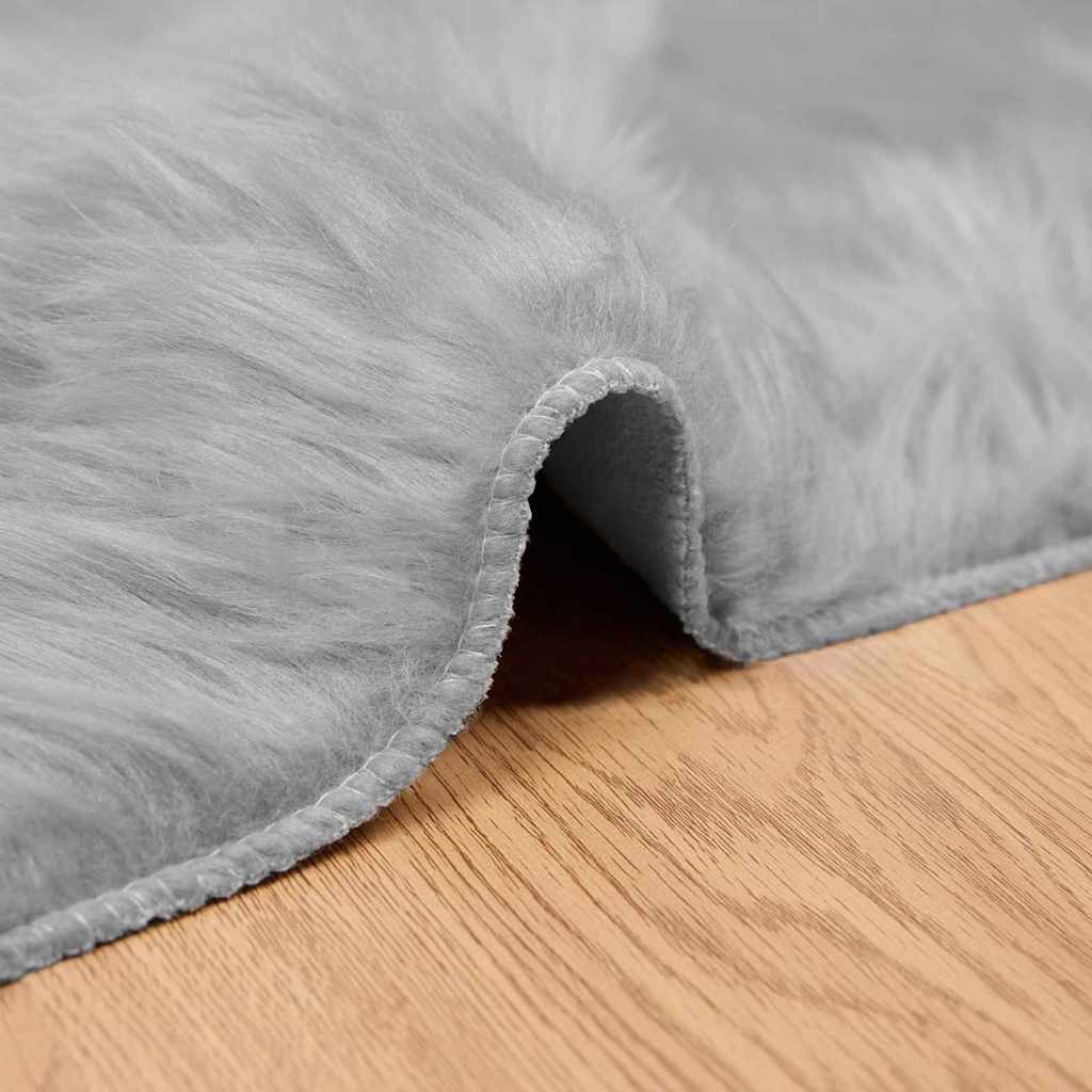 Covor Faux din Lână de oaie Gri 200 x 200 cm Poliester - imagine 3